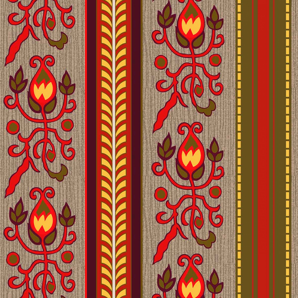Димаут "под лён" Treartex 2531-46 с двусторонней печатью, растительный орнамент в полосах 