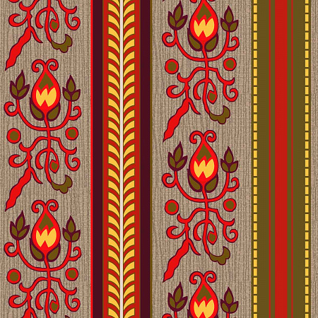 Димаут "под лён" Treartex 2531-46 с двусторонней печатью, растительный орнамент в полосах 
